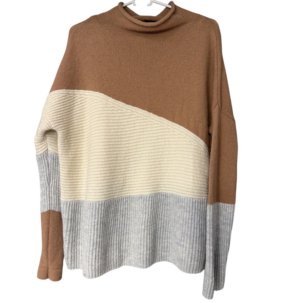 French Connection Womens Brown Cream Gray Colorblock Wool Blend Sweater Size M‎